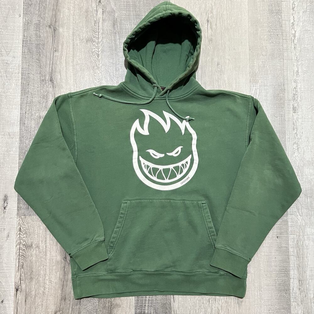 VTG Spitfire Hoodie Sun Faded Green Skater Pull Over Drawstring Y2K 00s Size L